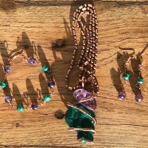 Handmade Copper Amethyst & Malachite Jewelry set 💚💜